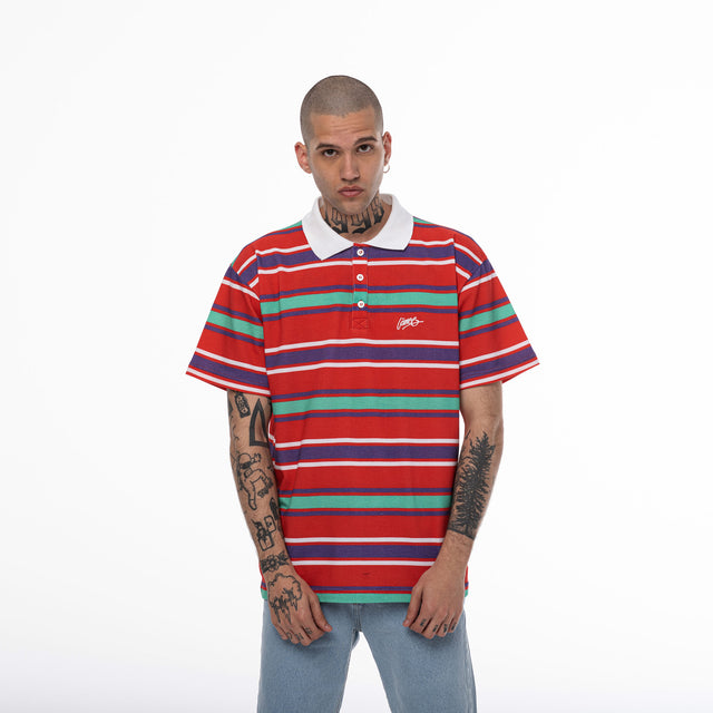 Lanee Clothing Streetwear RED STRIPED POLO TEE 21